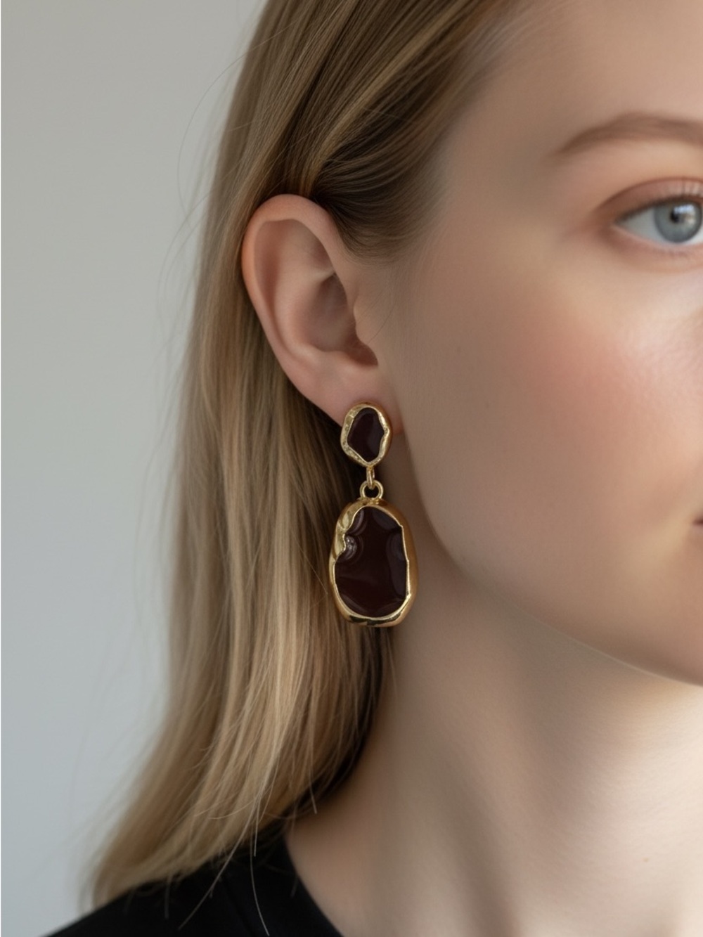 9/16 Gold Frame Burgundy Drop Earrings - Women Jewelry